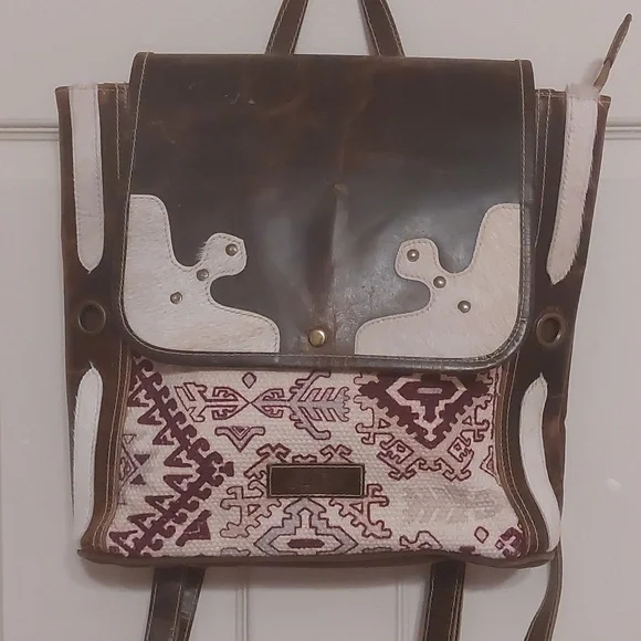Sixtease Leather and Cotton Knapsack Backpack Recycled Material - Picture 2 of 12